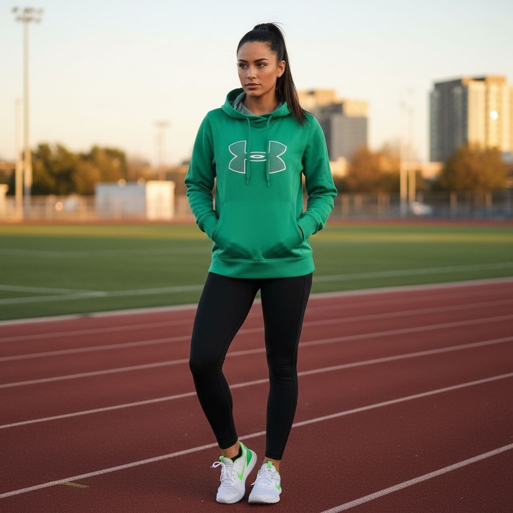 Under Armour Hoodie Jacket Womens Sz L Green COLDGEAR Semi-Fitted Pullover‎ Brat